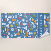 Addieren Sie Ihr Namens| Marinesymbol-Muster Strandtuch (Vorderseite)