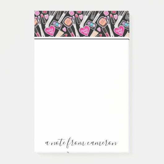 Addieren Sie Ihr Namens| Neonmake-upmuster Post-it Klebezettel (Vorderseite)