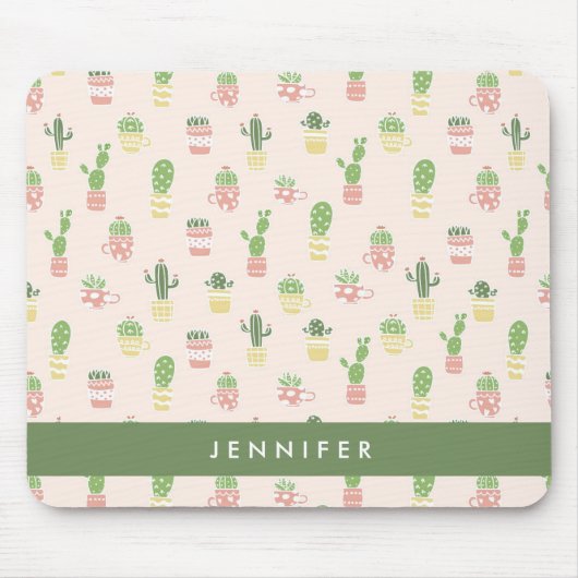 Addieren Sie Ihr Namens| niedliches Kaktus-Muster Mousepad (Vorne)