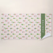 Addieren Sie Ihr Namens| niedliches Kaktus-Muster Strandtuch (Vorderseite)