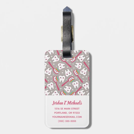 Addieren Sie Ihr Namens| Regenbogen-Zahn-Muster Gepäckanhänger (Rückseite vertikal)