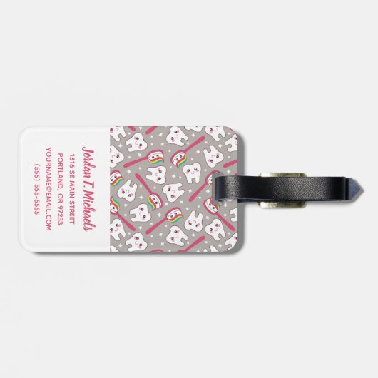 Addieren Sie Ihr Namens| Regenbogen-Zahn-Muster Gepäckanhänger (Rückseite horizontal)