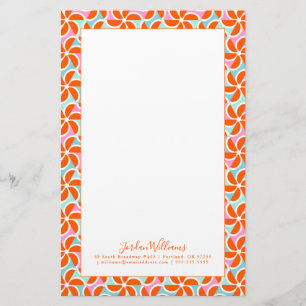 Addieren Sie Ihr Namens Retro orange Keil-Muster Briefpapier