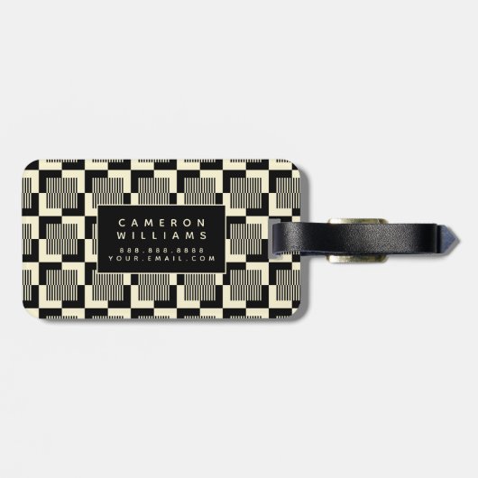Addieren Sie Ihr Namens| Retro Schwarzes u. Gepäckanhänger (Rückseite horizontal)