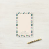 Addieren Sie Ihr Namens| Retro Türkis-Blumenmuster Post-it Klebezettel (Auf Schreibtisch)