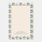 Addieren Sie Ihr Namens| Retro Türkis-Blumenmuster Post-it Klebezettel (Vorderseite)