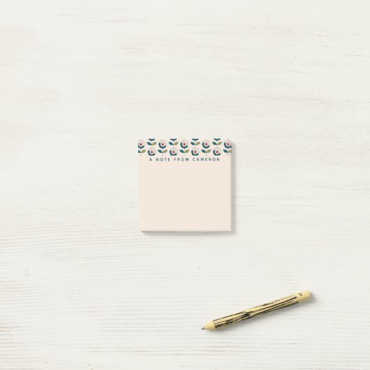 Addieren Sie Ihr Namens| Retro Türkis-Blumenmuster Post-it Klebezettel (Auf Schreibtisch)