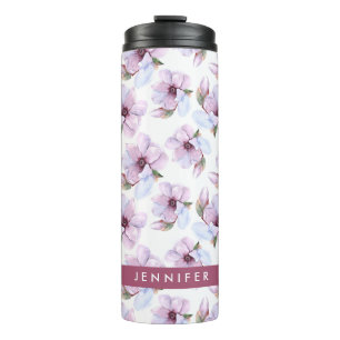 Addieren Sie Ihr Namens  romantisches Blumenmuster Thermosbecher