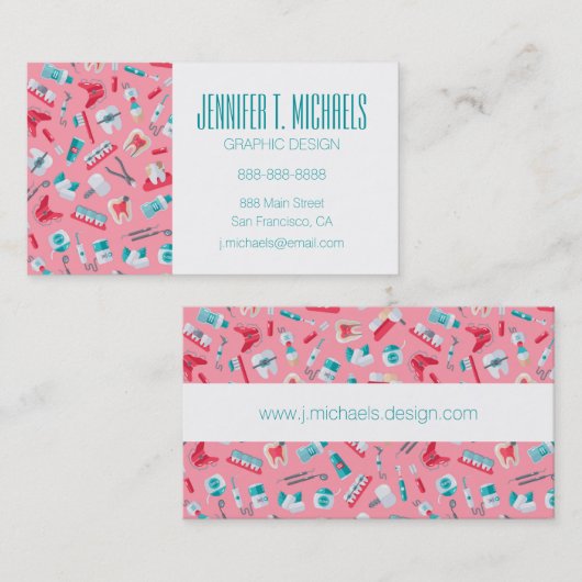 Addieren Sie Ihr Namens| rosa zahnmedizinisches Visitenkarte (Vorne/Hinten)