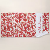 Addieren Sie Ihr Namens| rote Korallen-Muster Strandtuch (Vorderseite)