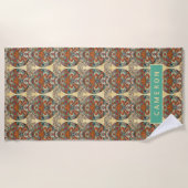 Addieren Sie Ihr Namens| Schildkröte-Blumenmuster Strandtuch (Vorderseite)