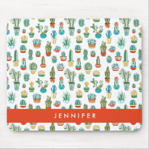 Addieren Sie Ihr Namens  Succulents-Muster Mousepad