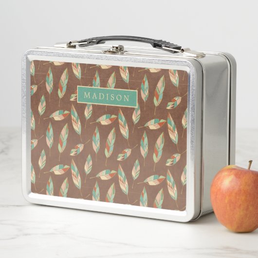 Addieren Sie Ihr Namens| Südwestfeder-Muster Metall Lunch Box (Beispiel)
