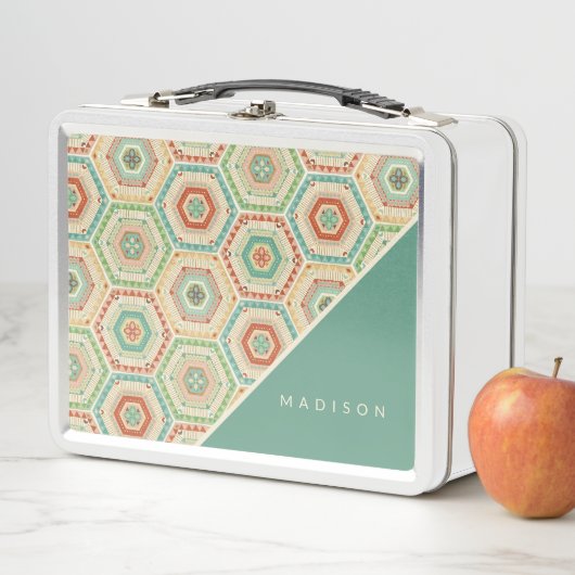 Addieren Sie Ihr Namens| Südwesthexagon-Muster Metall Brotdose (Beispiel)