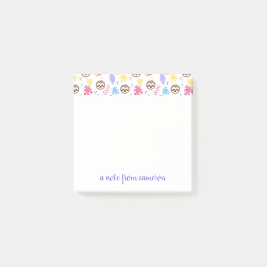 Addieren Sie Ihr Namens| tropisches Sloth-u. Post-it Klebezettel (Vorderseite)