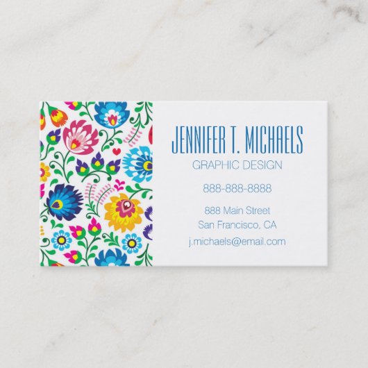 Addieren Sie Ihr Namens| Volkskunst-Blumen-Muster Visitenkarte (Vorderseite)