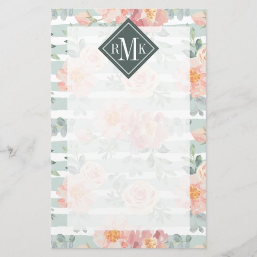 Addieren Sie Ihr Rosen-Streifen-Muster des Briefpapier (Vorderseite)