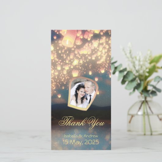 Addieren Sie Ihre Foto-Liebe-Wunsch-Laternen Dankeskarte (Stehend Vorderseite)