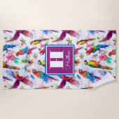 Addieren Sie Ihre Namens| Aquarell-Art-Papageien Strandtuch (Vorderseite)