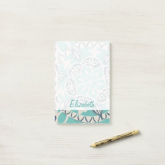 Addieren Sie Ihre Namens| blaue Batik-Fliese I Post-it Klebezettel (Auf Schreibtisch)