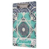 Addieren Sie Ihre Namens| blaue Batik-Fliese II Klemmbrett (Links)