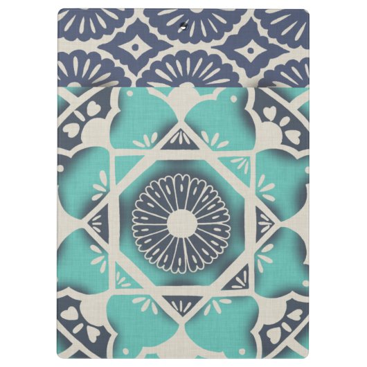 Addieren Sie Ihre Namens| blaue Batik-Fliese II Klemmbrett (Rückseite)