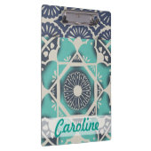 Addieren Sie Ihre Namens| blaue Batik-Fliese II Klemmbrett (Rechts)