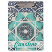 Addieren Sie Ihre Namens| blaue Batik-Fliese II Klemmbrett (Vorderseite)