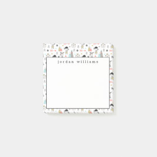 Addieren Sie Ihre Namens  niedlichen Waldtiere u. Post-it Klebezettel