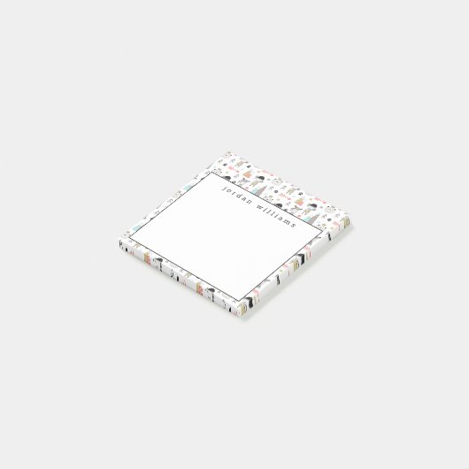 Addieren Sie Ihre Namens| niedlichen Waldtiere u. Post-it Klebezettel (angewinkelt)