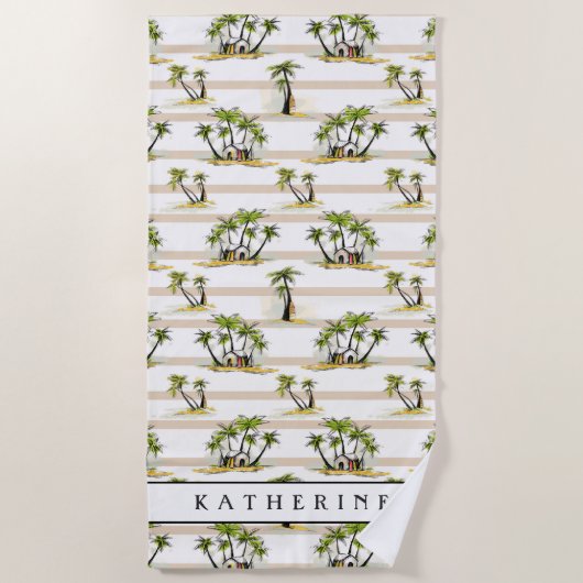 Addieren Sie Ihre Namens| tropische Bretterbude Strandtuch (Vorderseite)