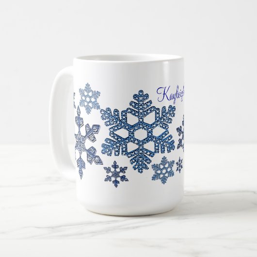 Addieren Sie Ihre Namensschneeflocke-Tasse Kaffeetasse (Vorderseite Links)