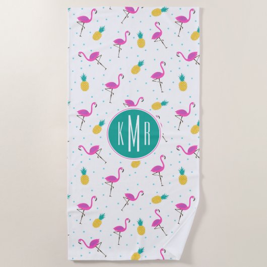 Addieren Sie Ihre Neon-Flamingos des Monogramm-| Strandtuch (Vorderseite)