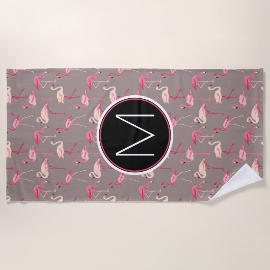 Addieren Sie Ihre Retro Flamingos des Monogramm-| Strandtuch (Vorderseite)