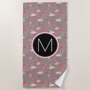 Addieren Sie Ihre Retro Flamingos des Monogramm- Strandtuch