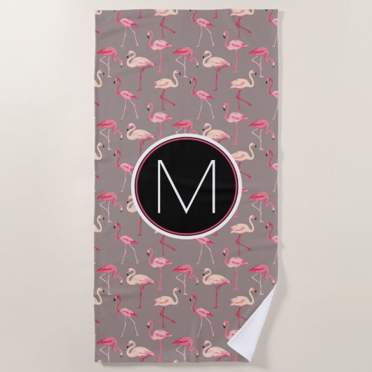 Addieren Sie Ihre Retro Flamingos des Monogramm-| Strandtuch (Vorderseite)