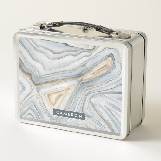 Addieren Sie Ihren Namens| Grau gemarmorten Metall Brotdose (Rückseite)