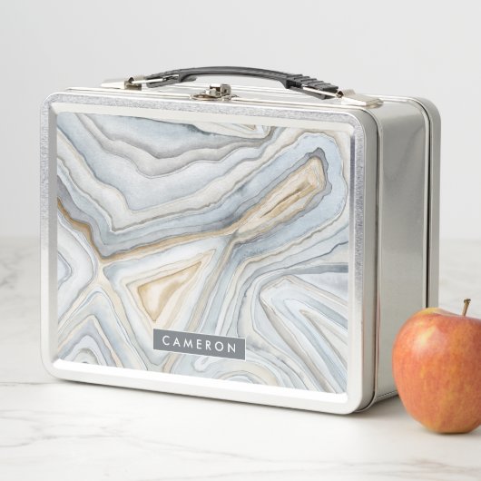 Addieren Sie Ihren Namens| Grau gemarmorten Metall Brotdose (Beispiel)