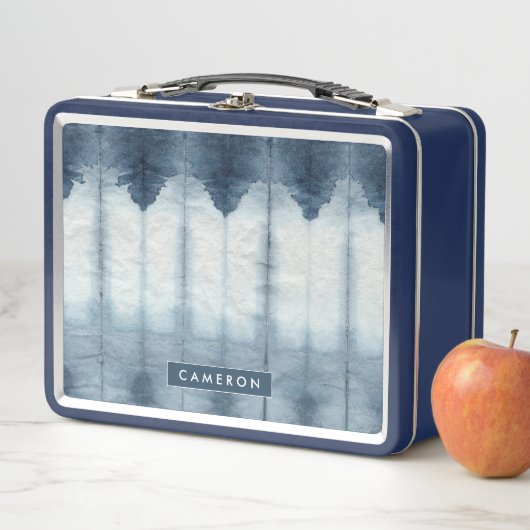 Addieren Sie Ihren Namens| Shibori Indigio Druck Metall Lunch Box (Beispiel)