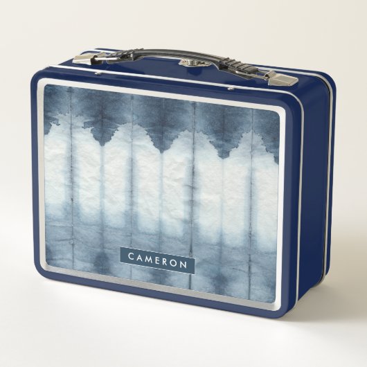 Addieren Sie Ihren Namens| Shibori Indigio Druck Metall Lunch Box (Rückseite)