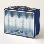 Addieren Sie Ihren Namens| Shibori Indigio Druck Metall Lunch Box (Vorderseite)