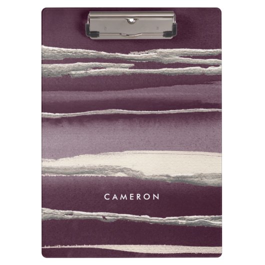 Addieren Sie Ihren Namens| silberne Rosen-lila Klemmbrett (Vorderseite)