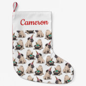 Addieren Sie Ihren Namens| Welpen-Möpse| Kleiner Weihnachtsstrumpf (Vorderseite)