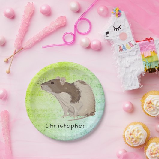 Addieren Sie Ihren Namensratten-Entwurf Pappteller (Party)