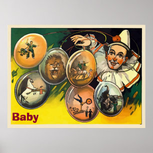 Addieren Sie Namensclown-Taten-Vintages Zeichen Poster