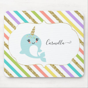 Addieren Sie personalisierten Regenbogen Narwhal Mousepad