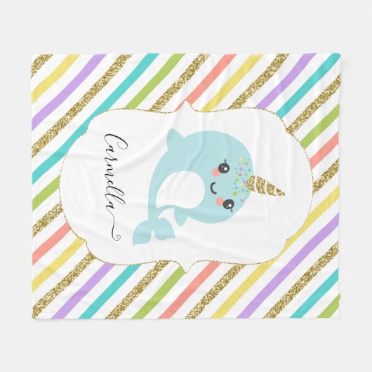 Addieren Sie personalisiertes Narwhal Fleecedecke (Vorderseite (Horizontal))