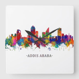 Addis Ababa Ethiopia skyline Quadratische Wanduhr