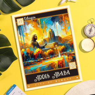 Addis Abeba, Äthiopien Vintage Malerei Postkarte