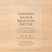 Addison Black and White Classic Elegante Hochzeit Acryleinladungen (Vorderseite)